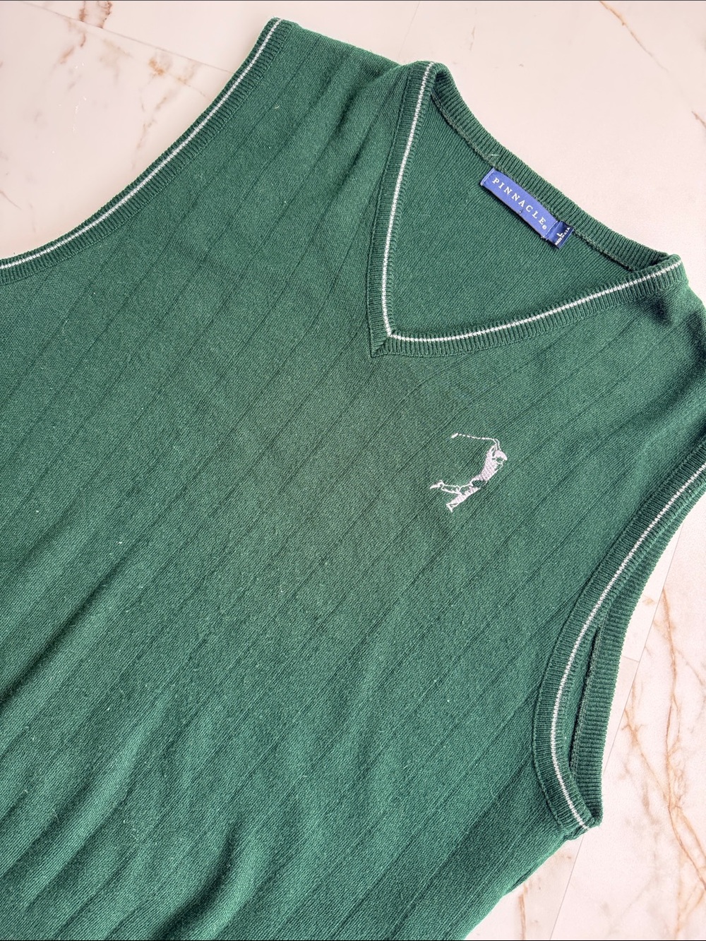 PINNACLE Green Sleeveless V Neck Golf Sweater Vest Embroidered Golfer Men's L